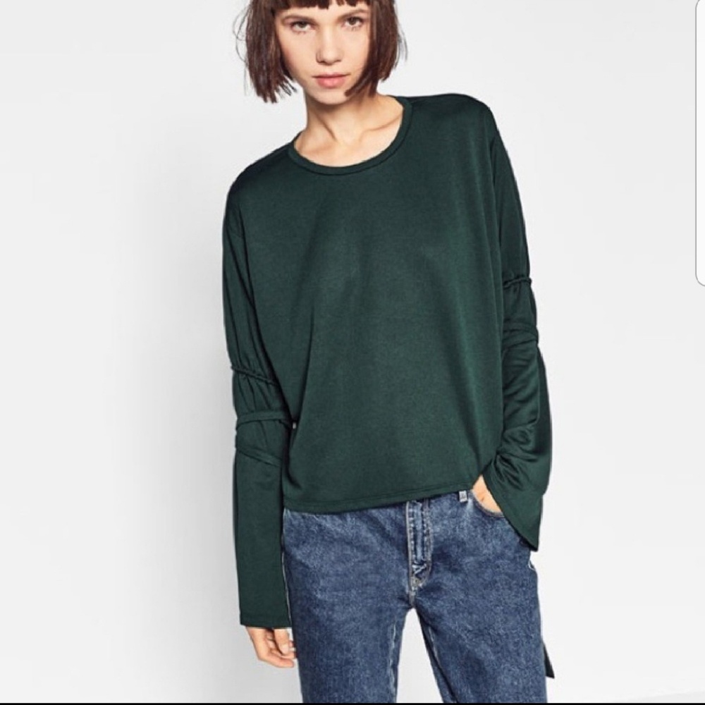 Zara emerald green tie top with bell sleeves